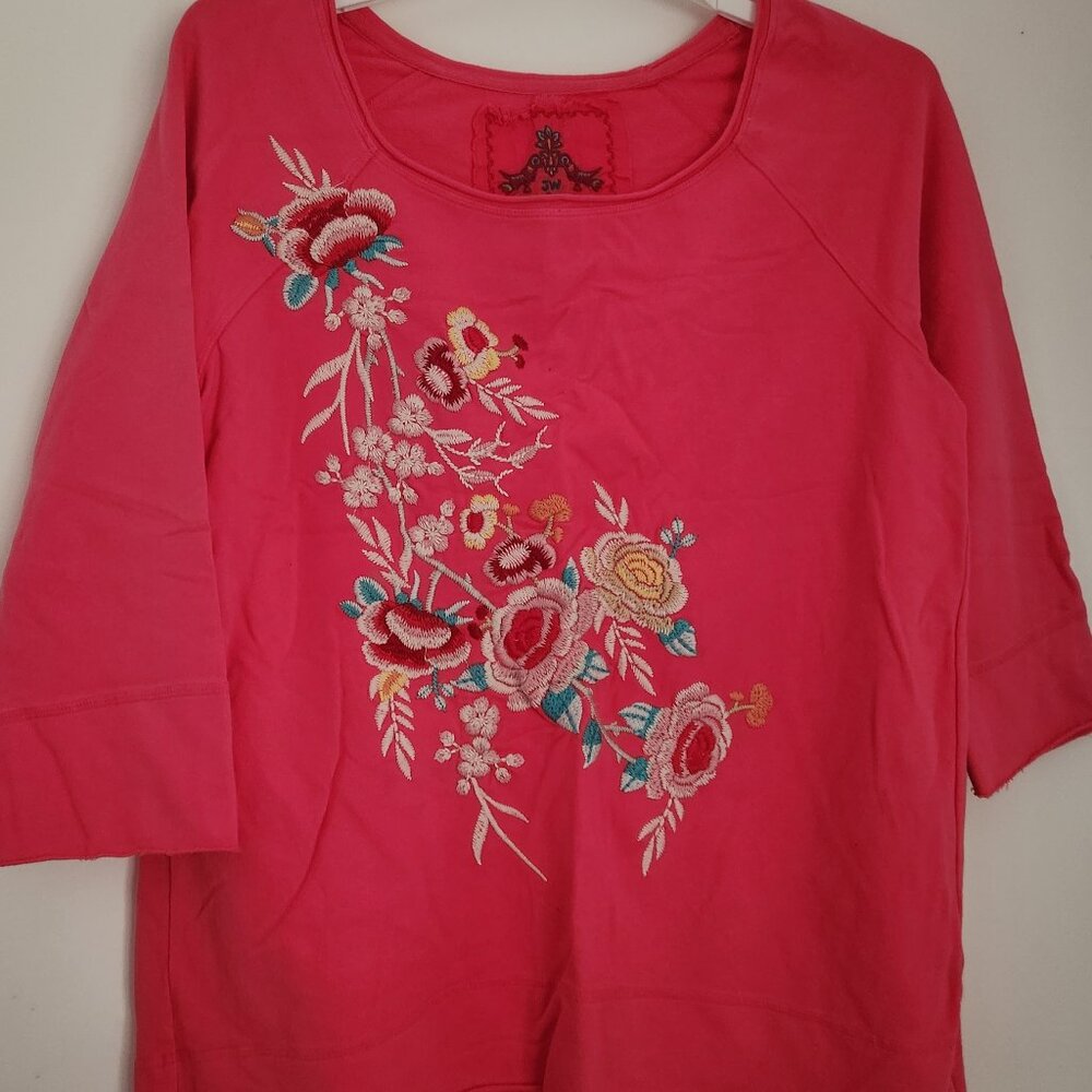 Johnny Was Pink Embroidered Sweatshirt. NWT L